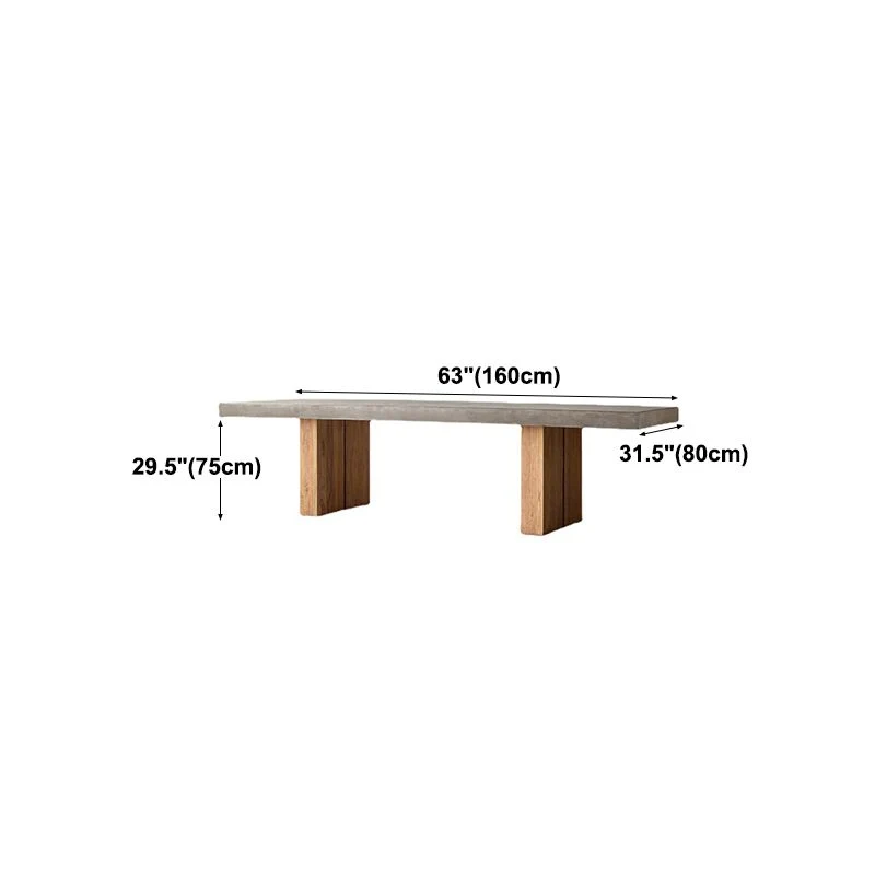 Tavolo da pranzo moderno rettangolare legno massello con doppio piedistallo grigio Clearhalo