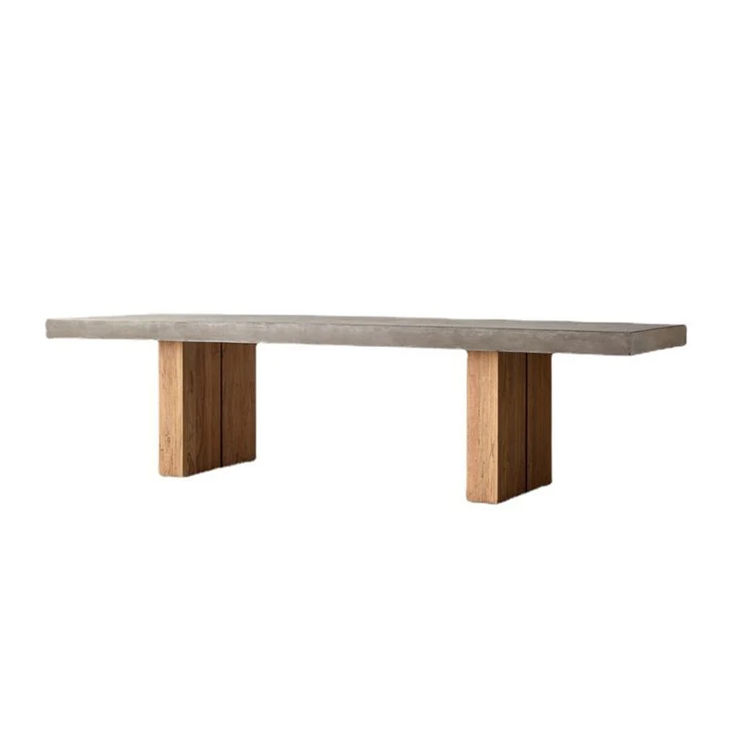 Tavolo da pranzo moderno rettangolare legno massello con doppio piedistallo grigio Clearhalo