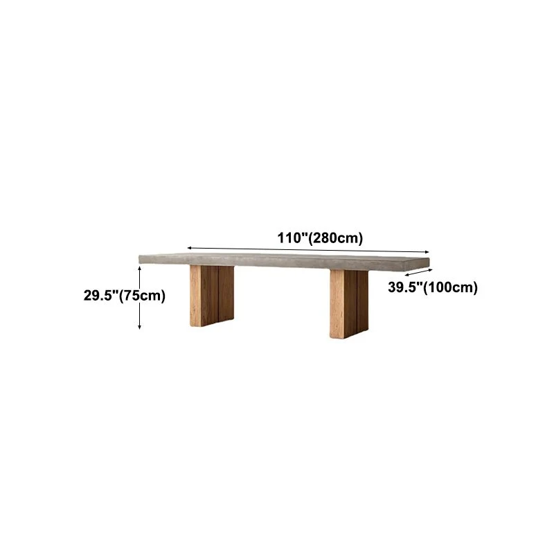 Tavolo da pranzo moderno rettangolare legno massello con doppio piedistallo grigio Clearhalo