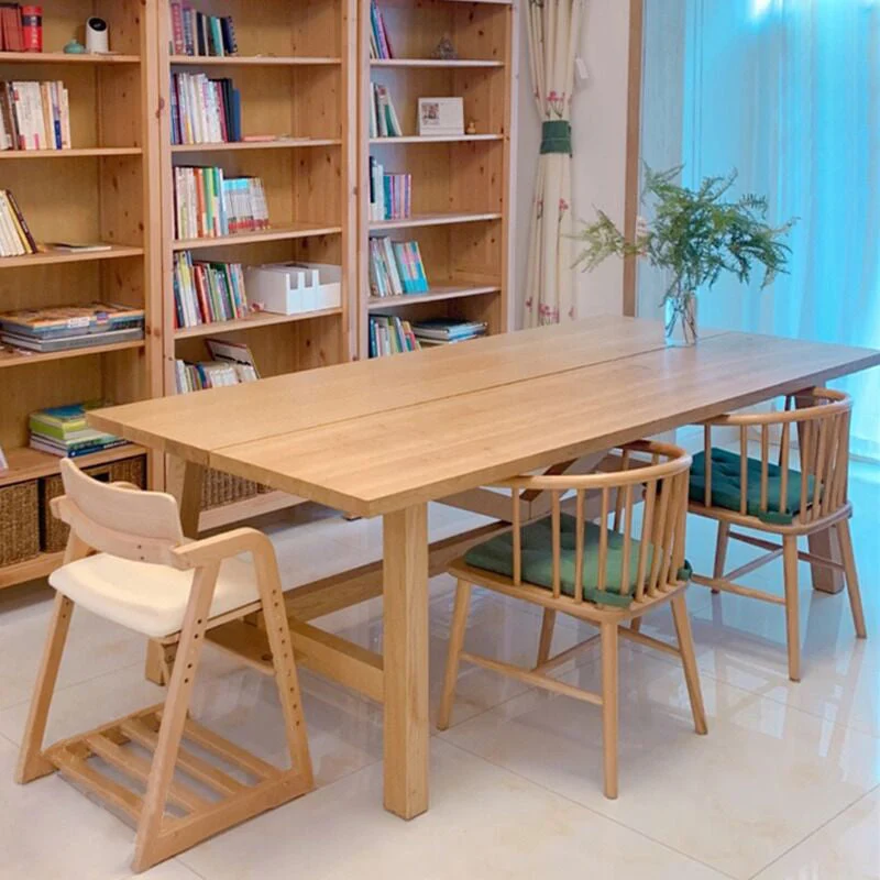 Tavolo da pranzo moderno rettangolare legno massello con base su cavalletto Clearhalo