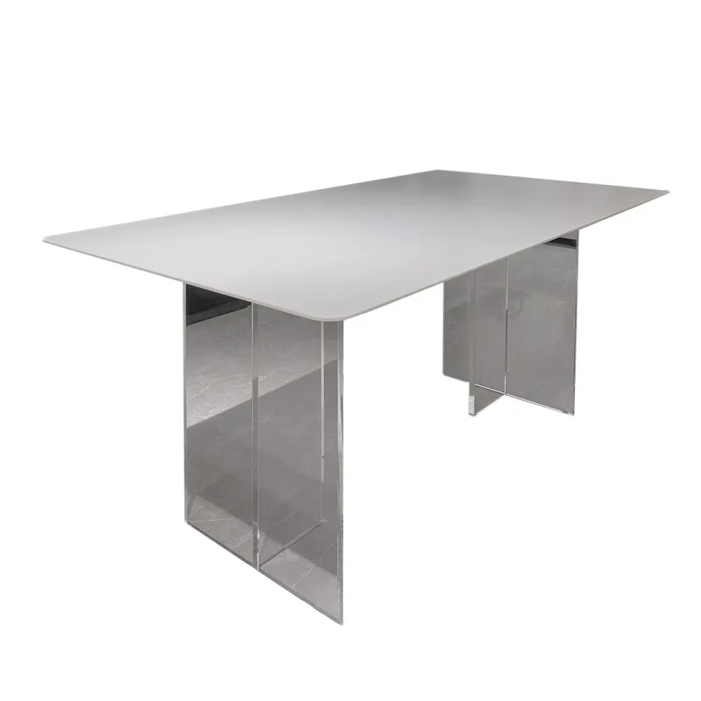 Tavolo da pranzo moderno rettangolare pietra bianca con base acrilico Clearhalo