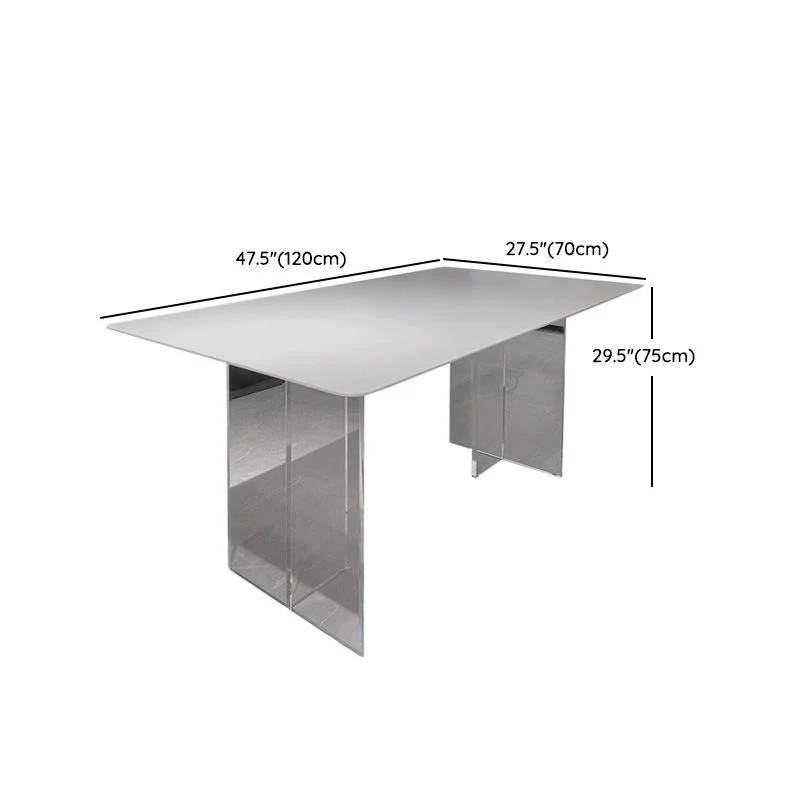 Tavolo da pranzo moderno rettangolare pietra bianca con base acrilico Clearhalo