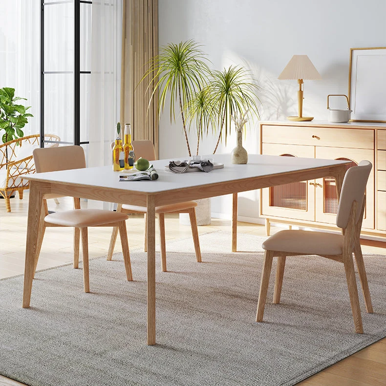Tavolo da pranzo moderno rettangolare pietra bianca con 4 piedi Clearhalo