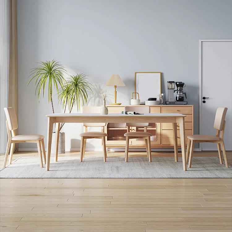 Tavolo da pranzo moderno rettangolare pietra bianca con 4 piedi Clearhalo
