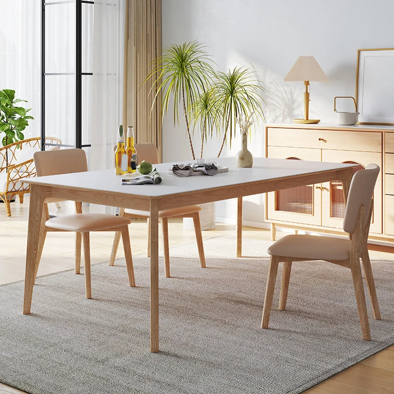 Tavolo da pranzo moderno rettangolare pietra bianca con 4 piedi Clearhalo