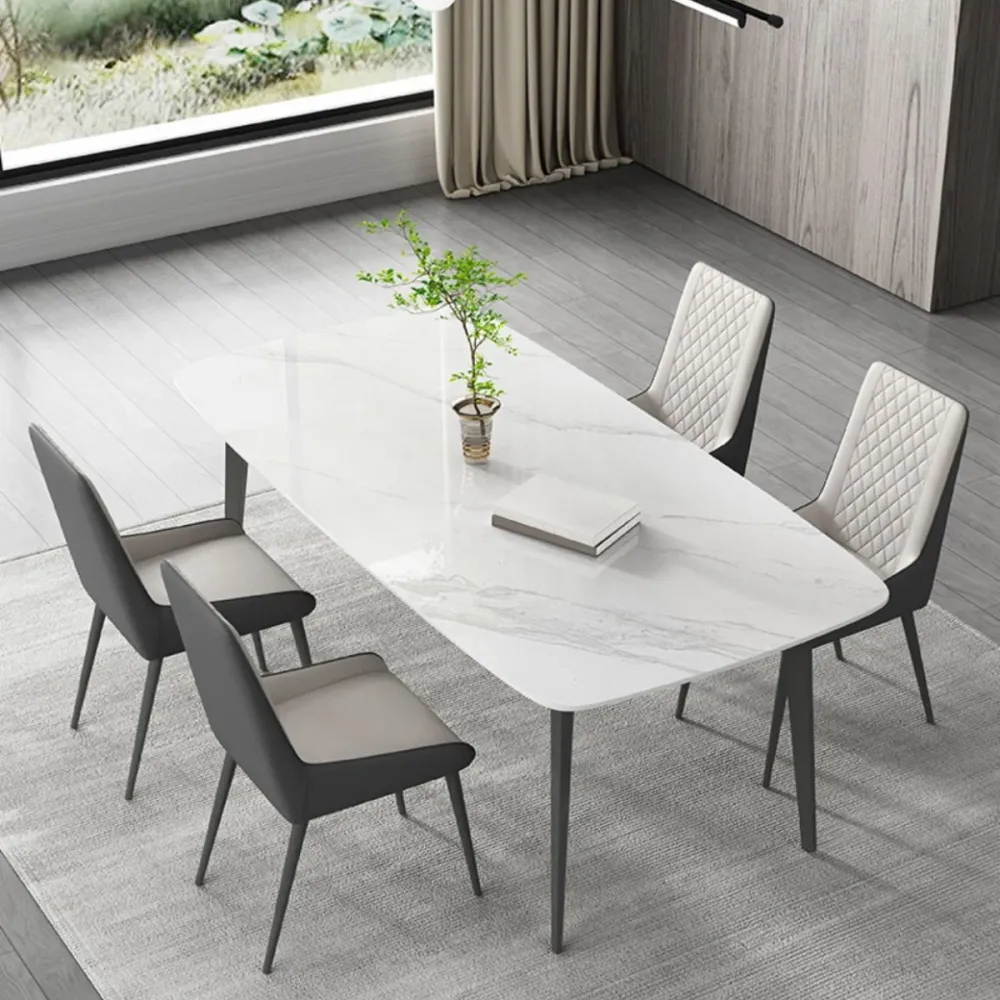 Tavolo da pranzo moderno rettangolare pietra bianca con 4 piedi acciaio Clearhalo