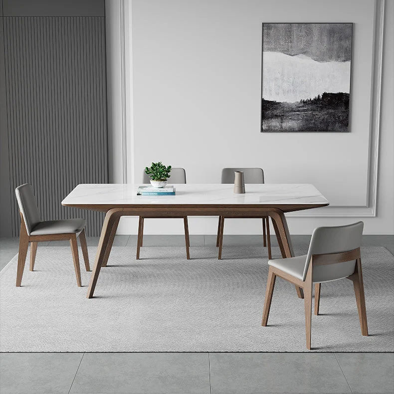 Tavolo da pranzo moderno rettangolare pietra con 4 gambe per cucina Clearhalo