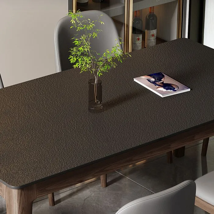 Tavolo da pranzo moderno rettangolare pietra con gambe legno per sala da pranzo Clearhalo