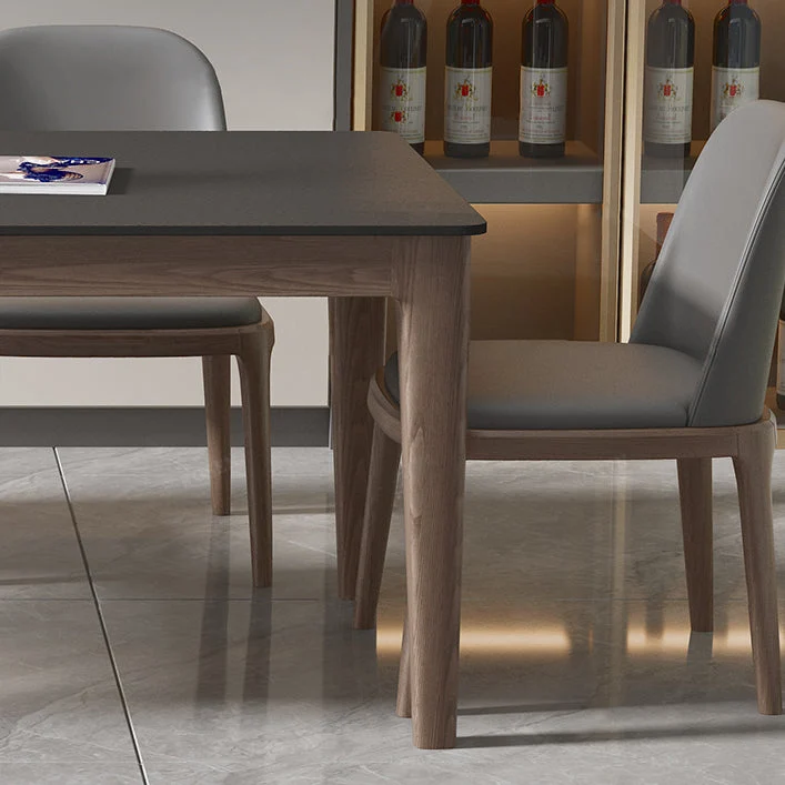 Tavolo da pranzo moderno rettangolare pietra con gambe legno per sala da pranzo Clearhalo