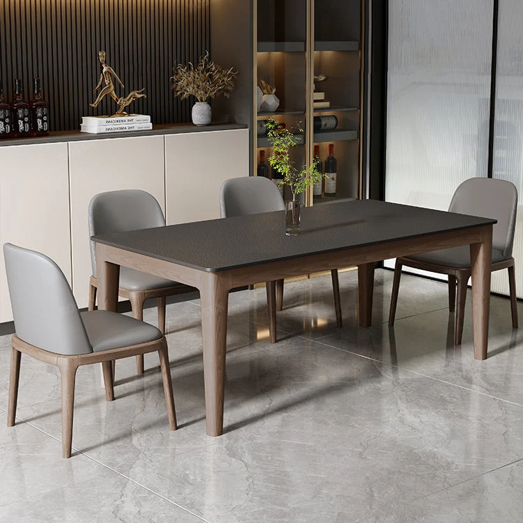 Tavolo da pranzo moderno rettangolare pietra con gambe legno per sala da pranzo Clearhalo