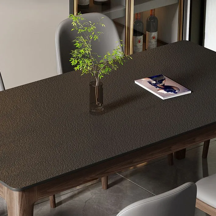 Tavolo da pranzo moderno rettangolare pietra con gambe legno massello per sala da pranzo Clearhalo