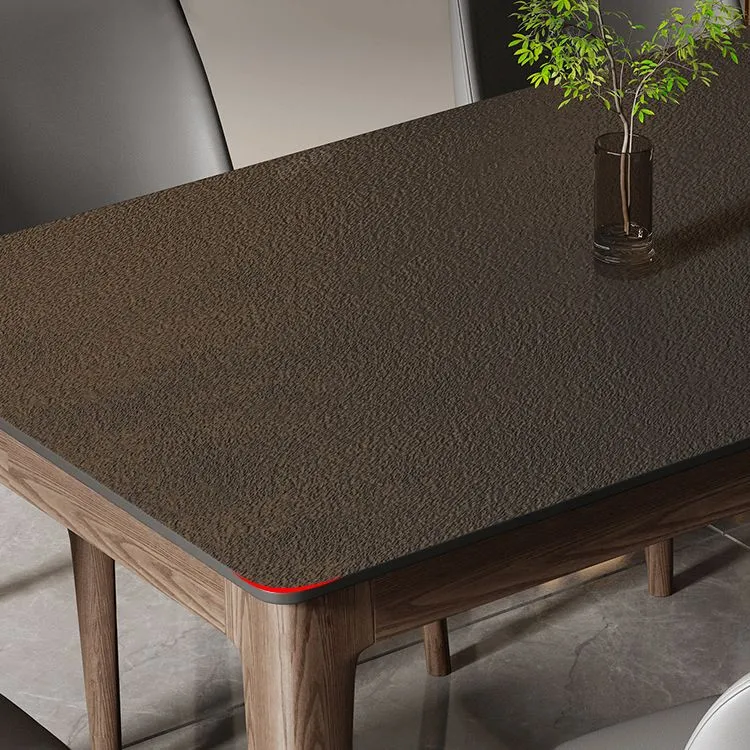Tavolo da pranzo moderno rettangolare pietra con gambe legno massello per sala da pranzo Clearhalo