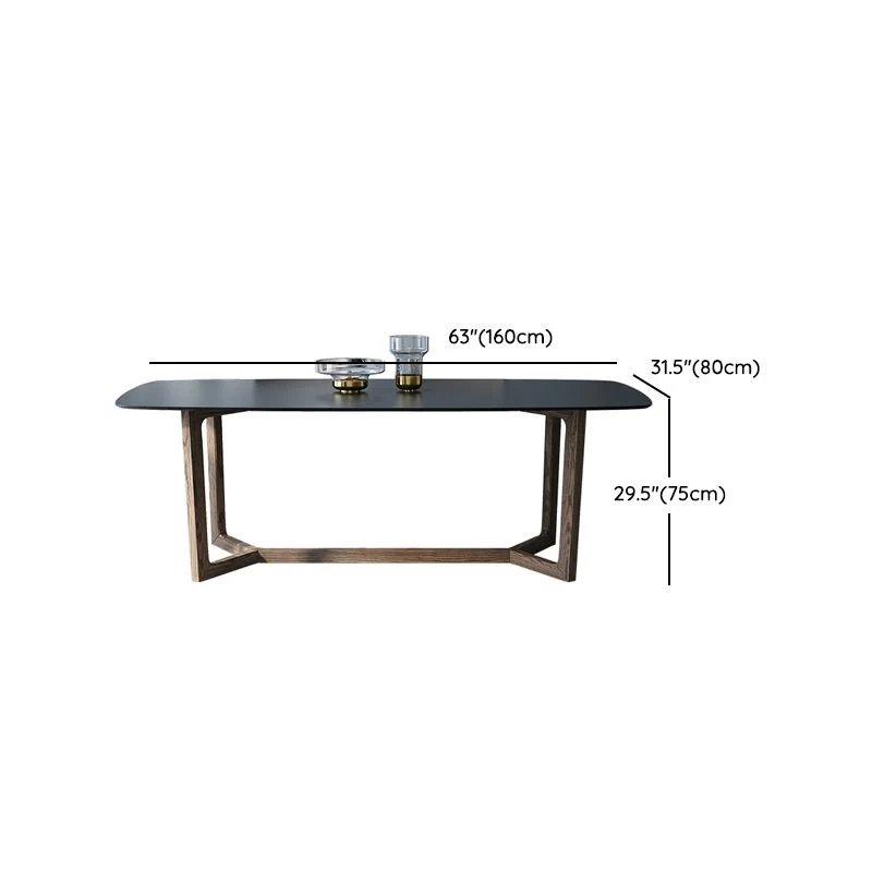 Tavolo da pranzo moderno rettangolare pietra con base legno per sala da pranzo Clearhalo