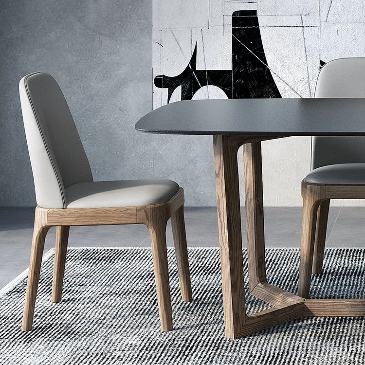 Tavolo da pranzo moderno rettangolare pietra con base legno per sala da pranzo Clearhalo