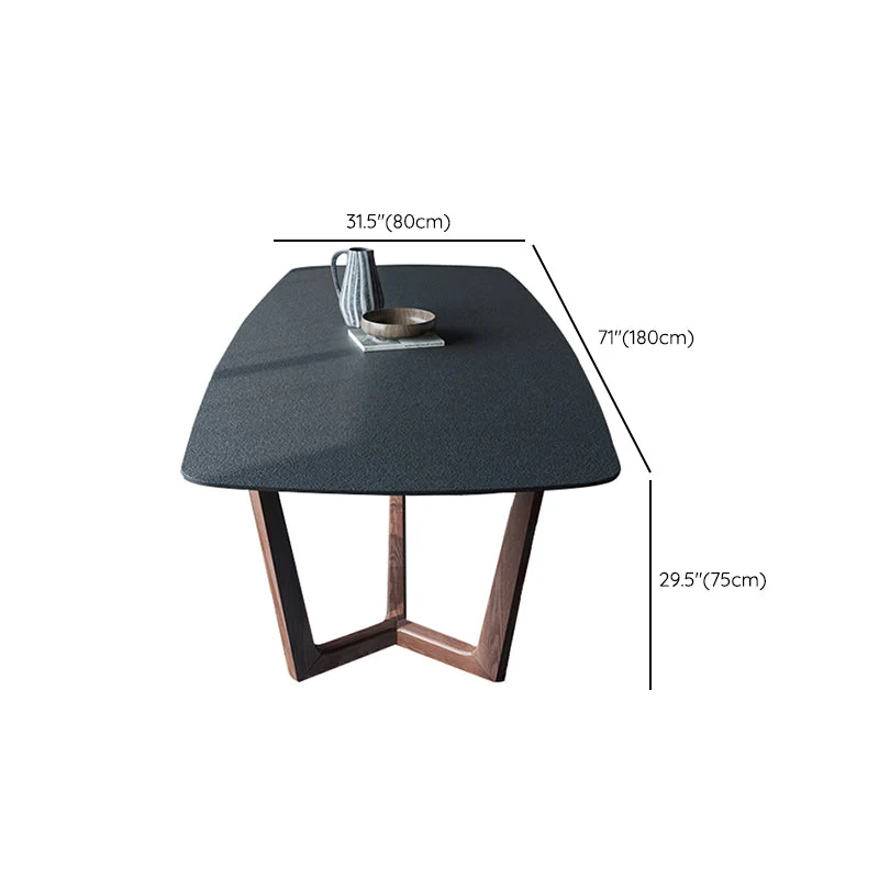 Tavolo da pranzo moderno rettangolare pietra con base legno di frassino per sala da pranzo Clearhalo