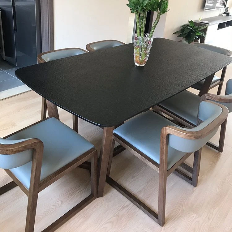 Tavolo da pranzo moderno rettangolare pietra con base legno di frassino per sala da pranzo Clearhalo