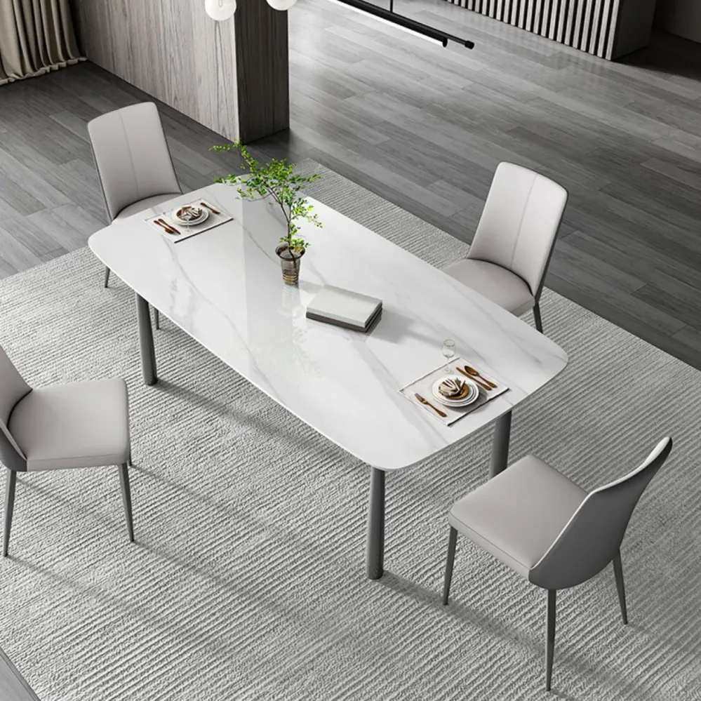 Tavolo da pranzo moderno rettangolare pietra con gambe acciaio inossidabile Clearhalo