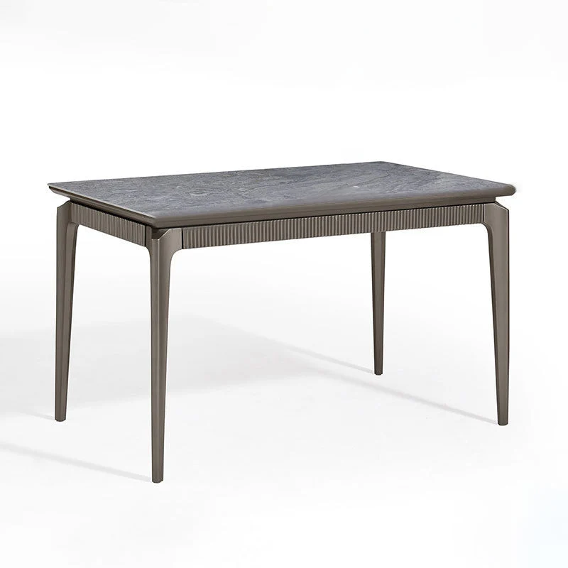 Tavolo da pranzo moderno rettangolare pietra grigia con gambe legno massello Clearhalo