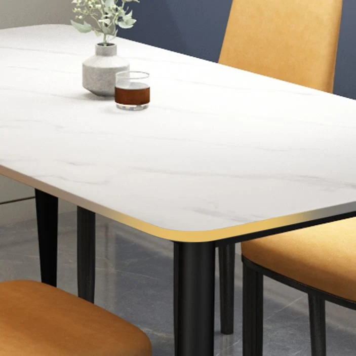 Tavolo da pranzo moderno rettangolare pietra rotondo con base metallo Clearhalo