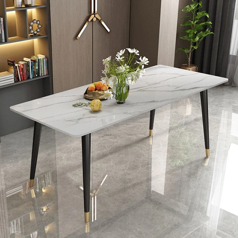 Tavolo da pranzo moderno rettangolare pietra sinterizzata con gambe metallo per cucina Clearhalo