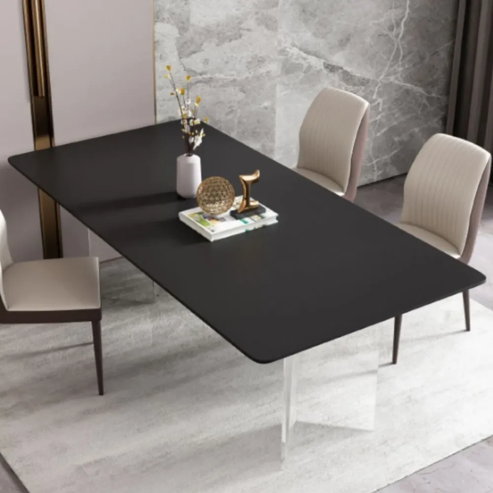 Tavolo da pranzo moderno rettangolare pietra sinterizzata con gambe plastica per uso domestico Clearhalo