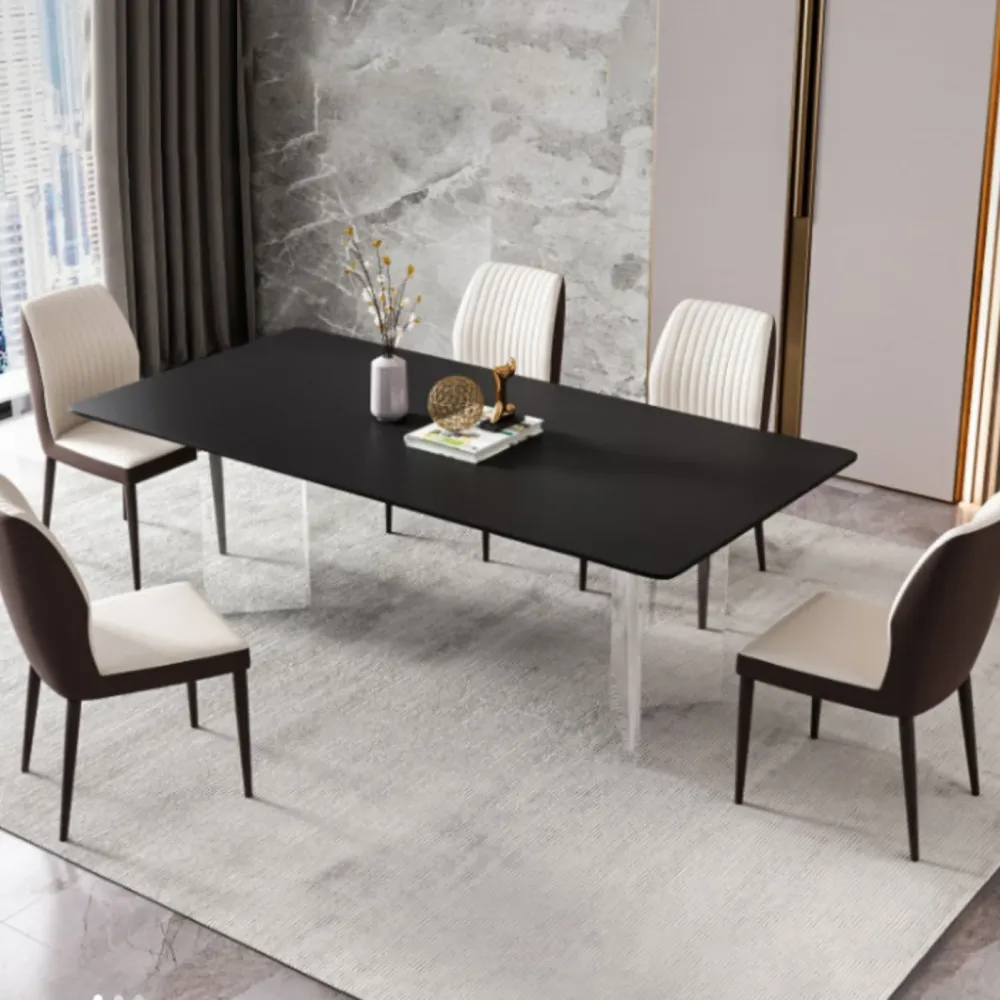 Tavolo da pranzo moderno rettangolare pietra sinterizzata con gambe plastica per uso domestico Clearhalo