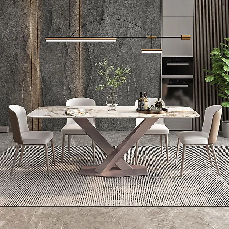Tavolo da pranzo moderno rettangolare pietra sinterizzata con base piedistallo Clearhalo