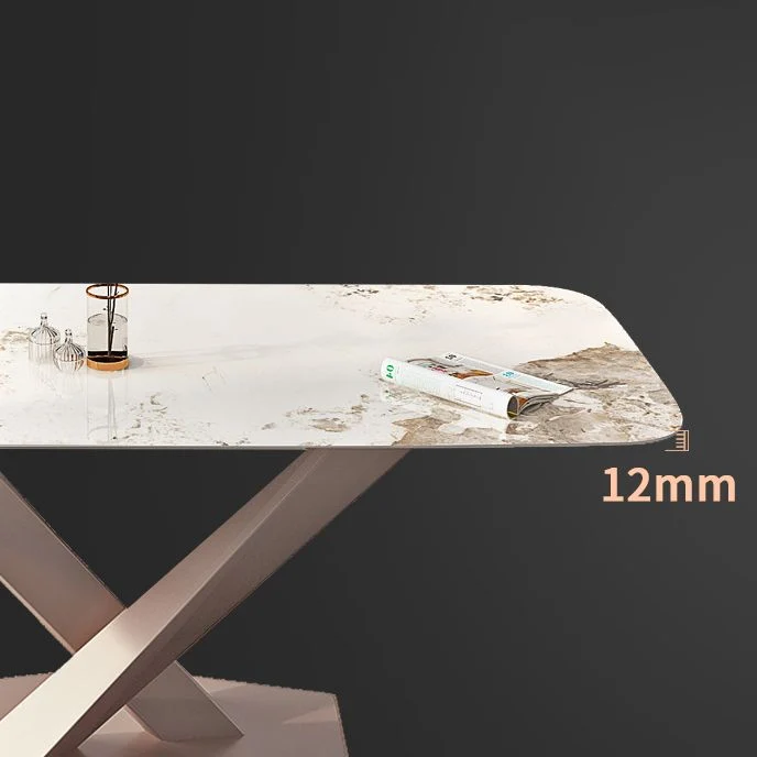 Tavolo da pranzo moderno rettangolare pietra sinterizzata con base piedistallo Clearhalo