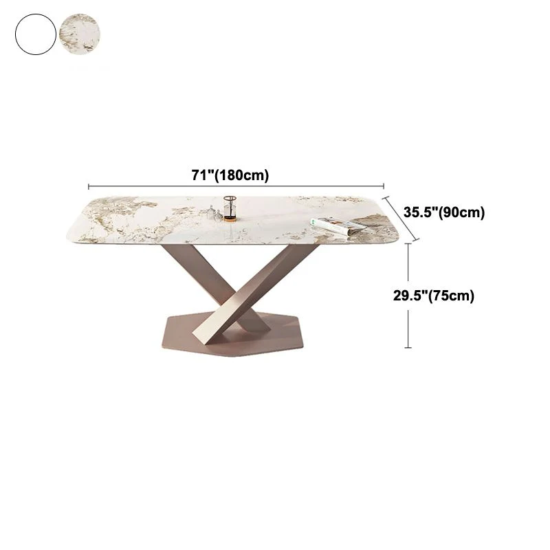 Tavolo da pranzo moderno rettangolare pietra sinterizzata con base piedistallo Clearhalo