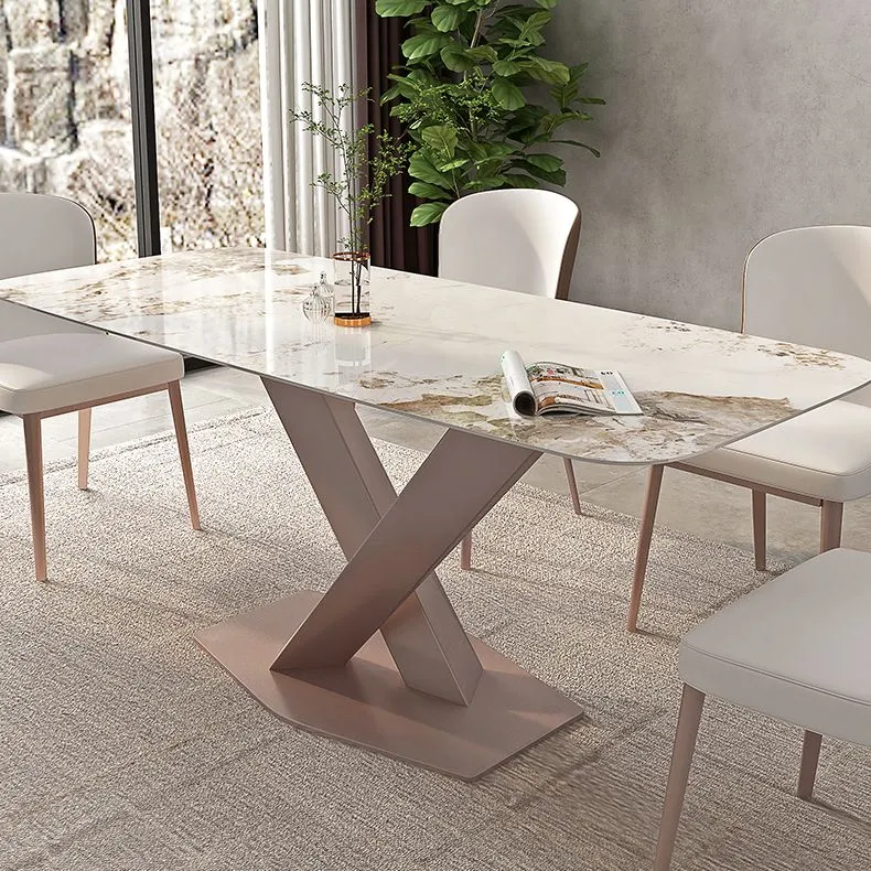 Tavolo da pranzo moderno rettangolare pietra sinterizzata con base piedistallo Clearhalo