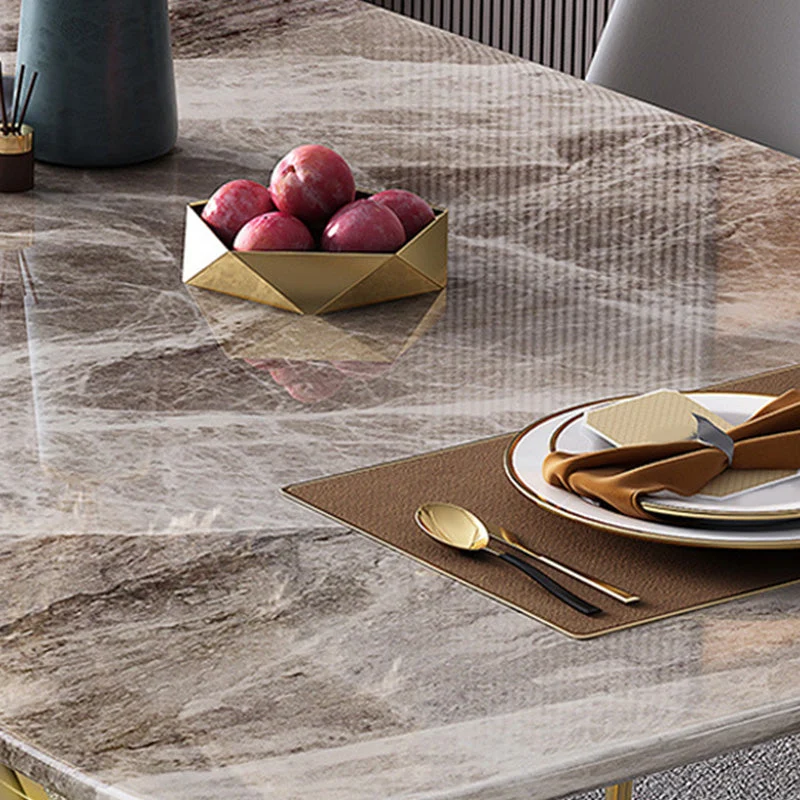 Tavolo da pranzo moderno rettangolare Tavolo con piano pietra grigia lucida per la casa Clearhalo