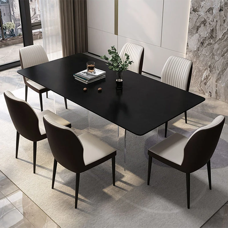 Tavolo da pranzo moderno rettangolare Tavolo pietra sinterizzata con piano nero per la casa Clearhalo