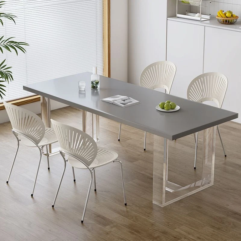 Tavolo da pranzo moderno rettangolare Tavolo da pranzo fisso con base slitta legno massello Clearhalo