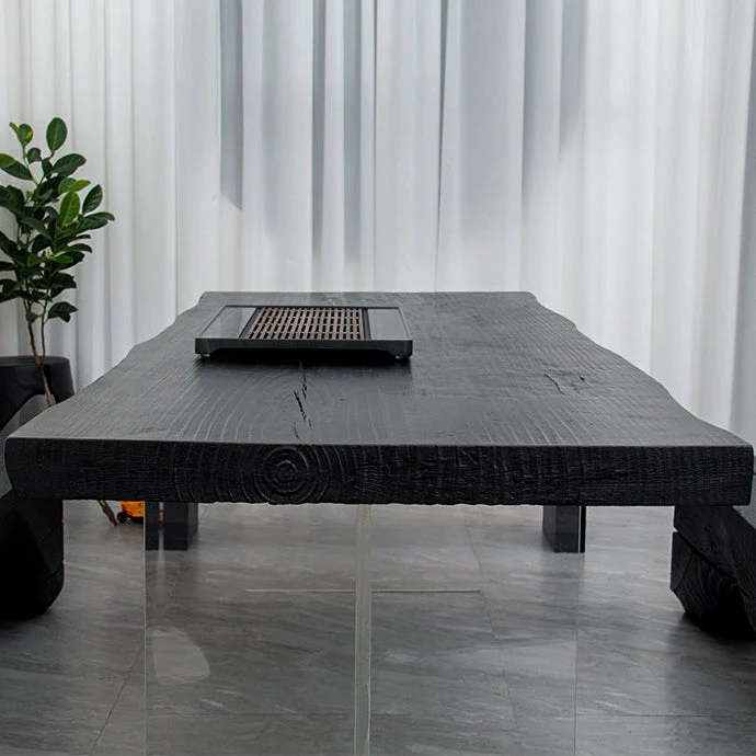 Tavolo da pranzo moderno rettangolare Tavolo da pranzo con piano legno massello di pino nero Clearhalo