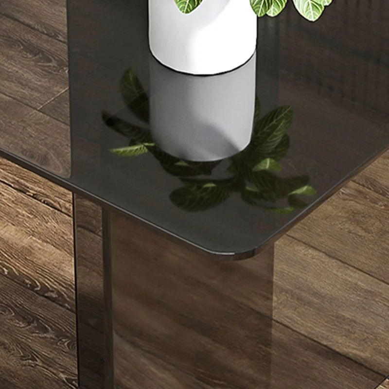 Tavolo da pranzo moderno rettangolare vetro Tavolo vetro trasparente con doppio piedistallo Clearhalo
