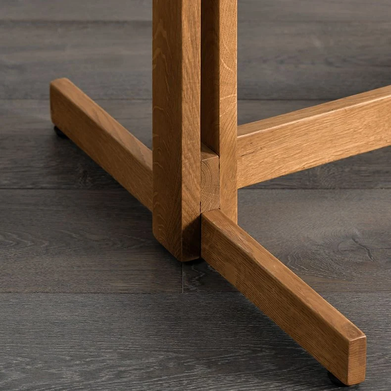 Tavolo da pranzo moderno rettangolare vetro trasparente con base su cavalletto legno massello Clearhalo