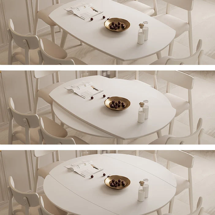 Tavolo da pranzo moderno rotondo allungabile. Piano pietra bianca con doppia anta Clearhalo