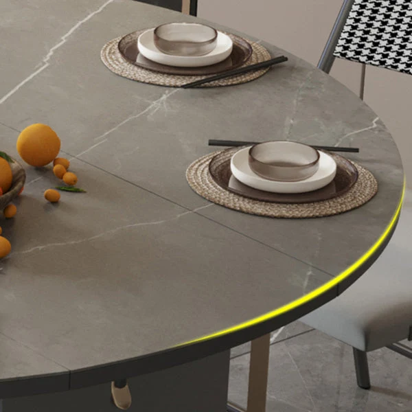 Tavolo da pranzo moderno rotondo con piano pietra pieghevole per piccoli spazi Clearhalo