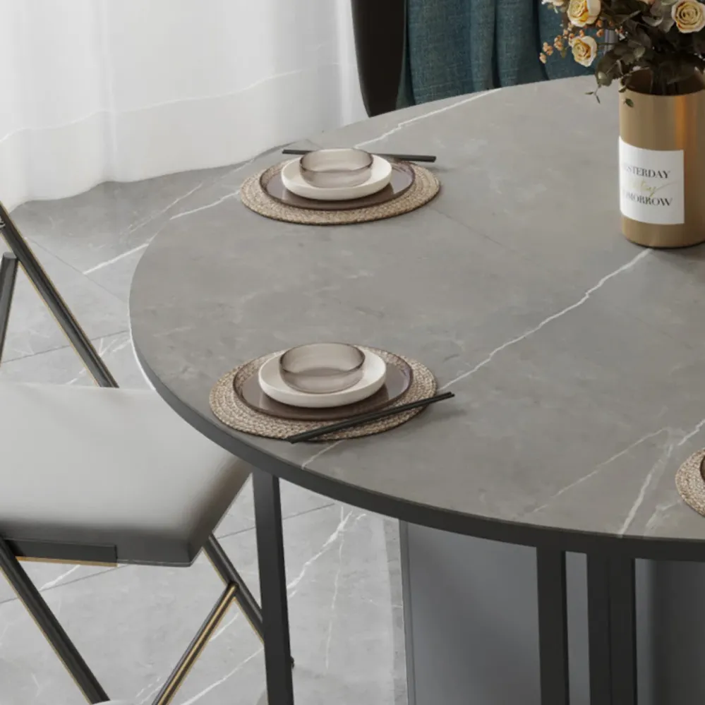 Tavolo da pranzo moderno rotondo con piano pietra pieghevole per piccoli spazi Clearhalo