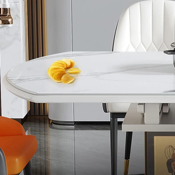 Tavolo da pranzo moderno rotondo con piano pietra allungabile per piccoli spazi Clearhalo