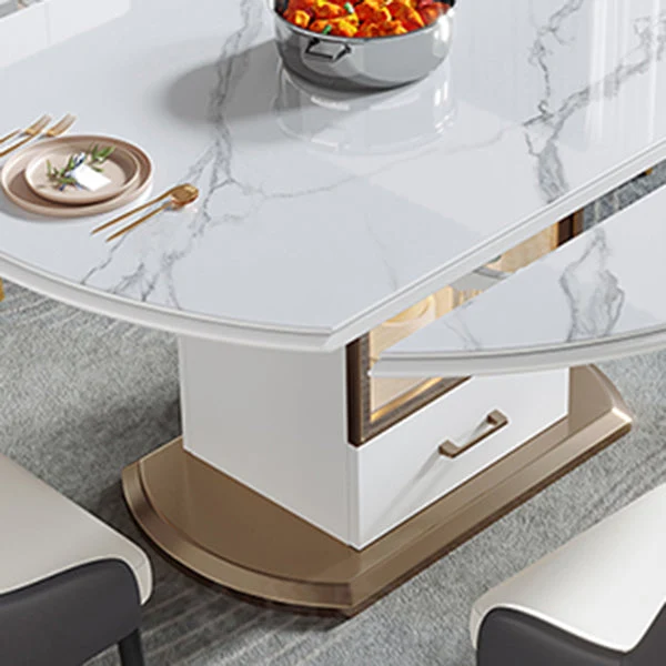 Tavolo da pranzo moderno rotondo con piano pietra allungabile per piccoli spazi Clearhalo