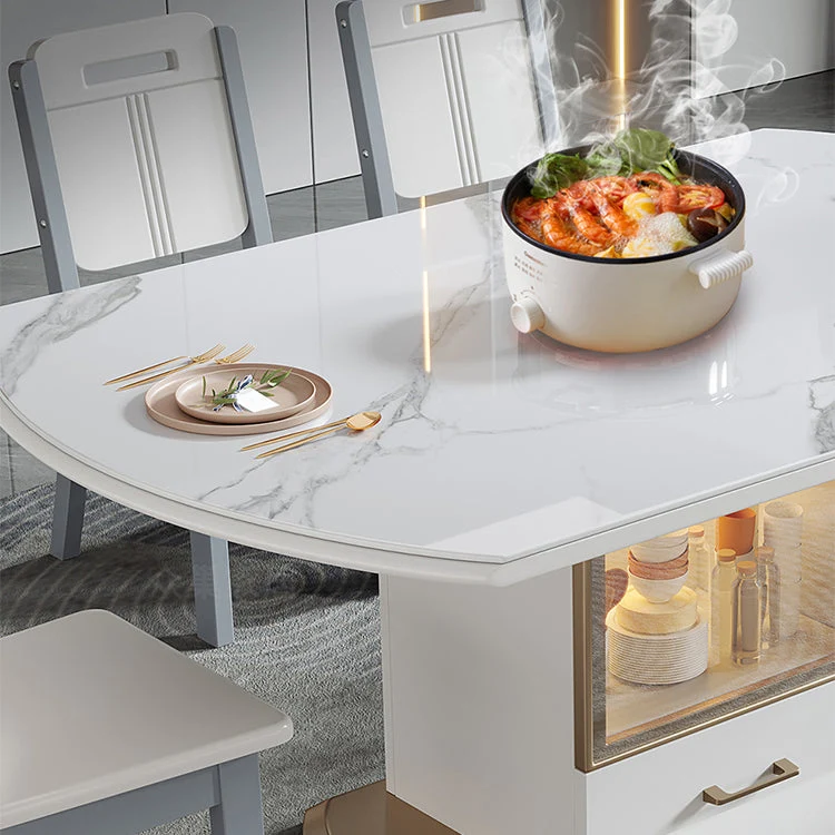 Tavolo da pranzo moderno rotondo con piano pietra allungabile per piccoli spazi Clearhalo