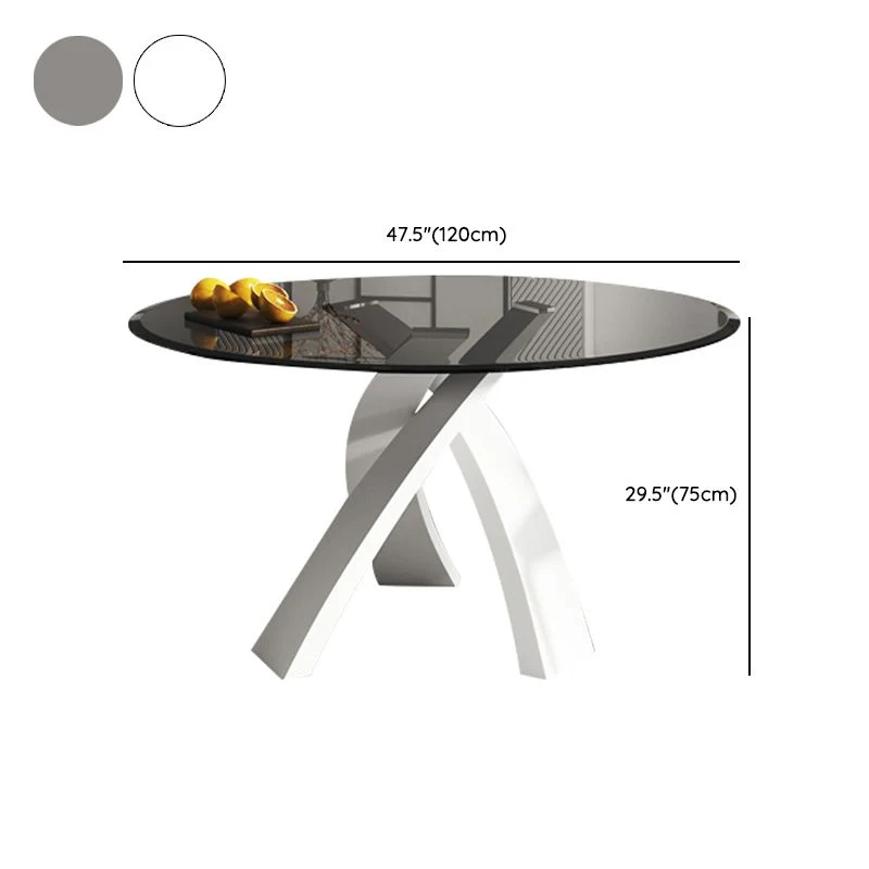 Tavolo da pranzo moderno rotondo con piano vetro e base bianca Clearhalo