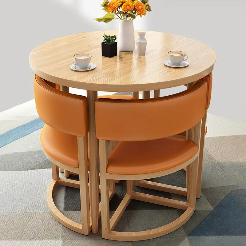 Tavolo da pranzo moderno rotondo con piano legno di quercia naturale per 2 persone Clearhalo