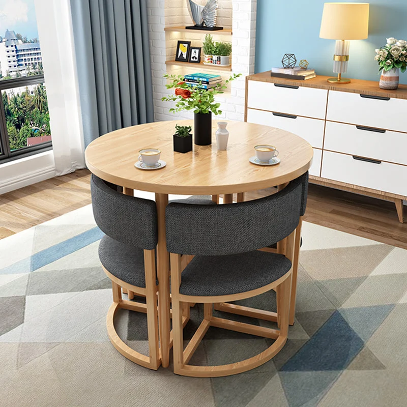 Tavolo da pranzo moderno rotondo con piano legno di quercia naturale per 2 persone Clearhalo
