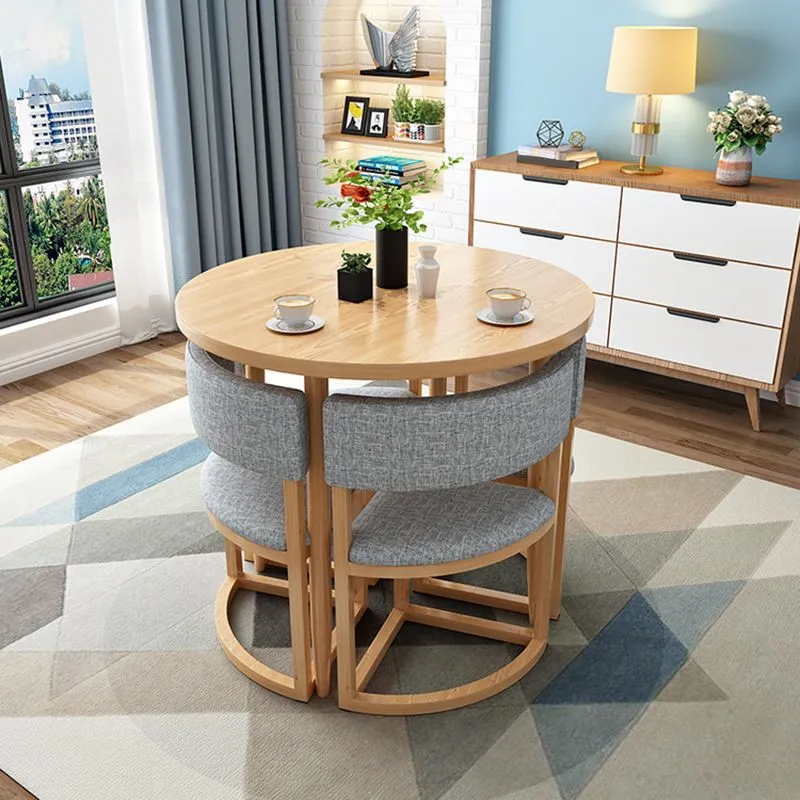 Tavolo da pranzo moderno rotondo con piano legno di quercia naturale per 2 persone Clearhalo