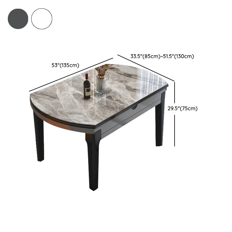 Tavolo da pranzo moderno rotondo espandibile scomparsa con piano pietra e base legno nero Clearhalo