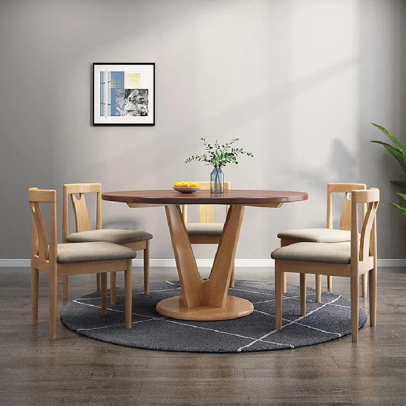 Tavolo da pranzo moderno rotondo legno con base legno di gomma per sala da pranzo Clearhalo