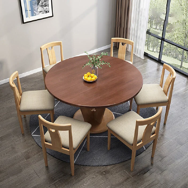 Tavolo da pranzo moderno rotondo legno con base legno di gomma per sala da pranzo Clearhalo