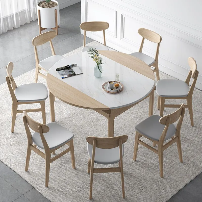 Tavolo da pranzo moderno rotondo pietra con gambe legno per la casa Clearhalo